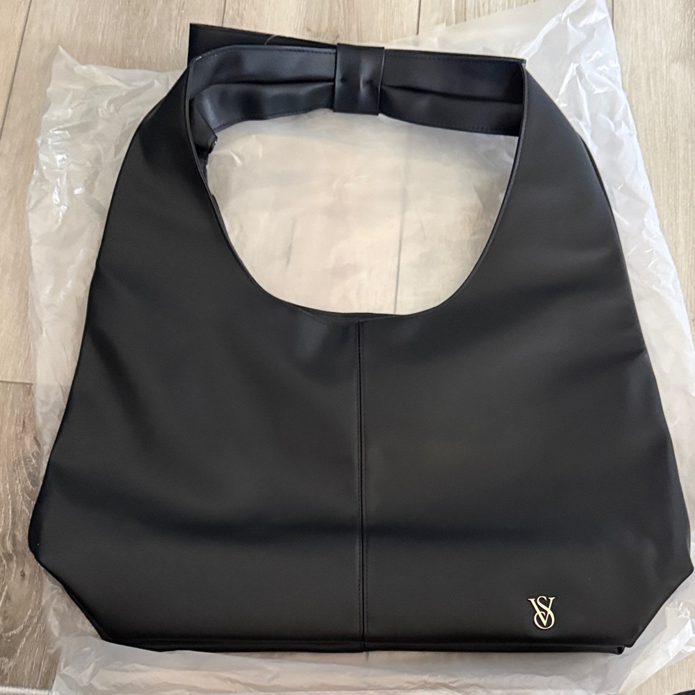 Victoria's Secret Black Bow-Trim Shoulder Bag